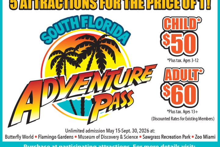 South Florida Adventure Pass poster with pricing and attractions listed.